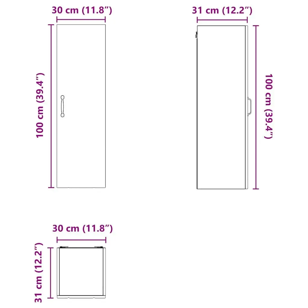 Wall Cabinet Kitchen Storage 30 x 31 x 100 cm High Gloss White Modern
