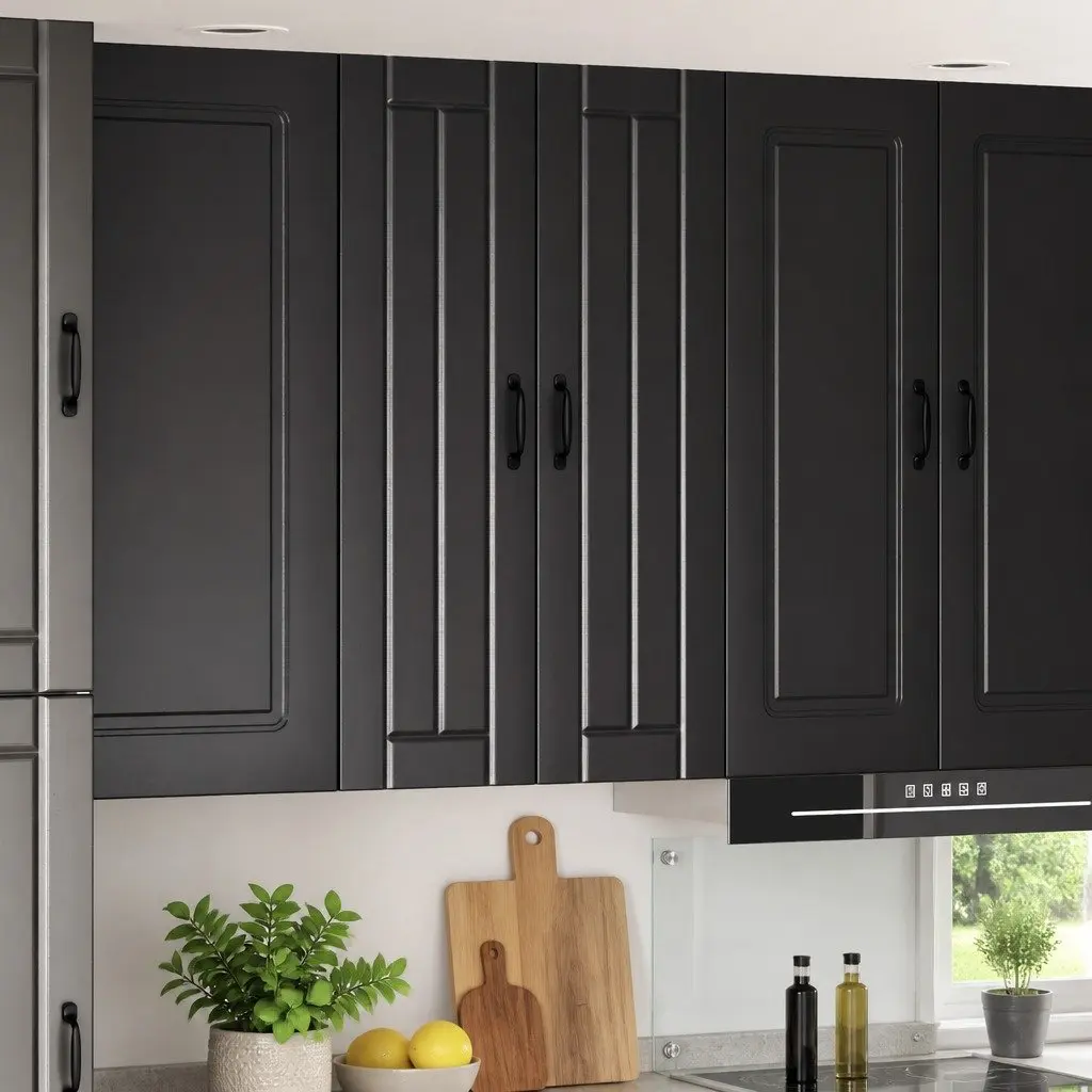 Wall Cabinet Kitchen Storage Engineered Wood Black Rectangular