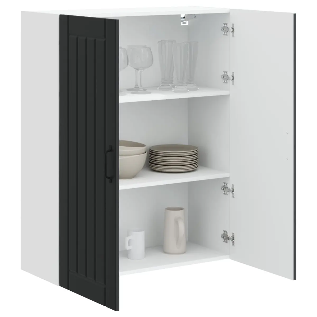 Wall Cabinet Kitchen Storage Unit Black Engineered Wood Rectangular Furniture