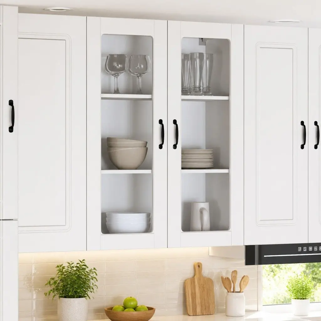 Wall Glass Cabinet Kitchen Storage Unit 80 x 31 x 100 cm White Modern Furniture