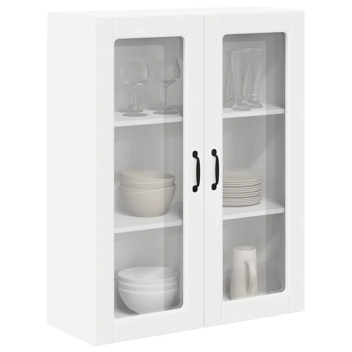 Wall Glass Cabinet Kitchen Storage Unit 80 x 31 x 100 cm White Modern Furniture