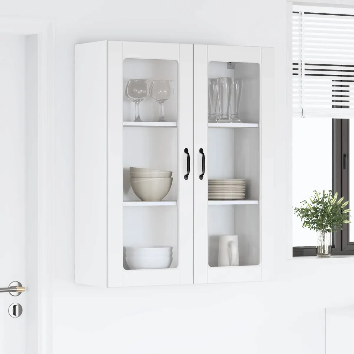 Wall Glass Cabinet Kitchen Storage Unit 80 x 31 x 100 cm White Modern Furniture