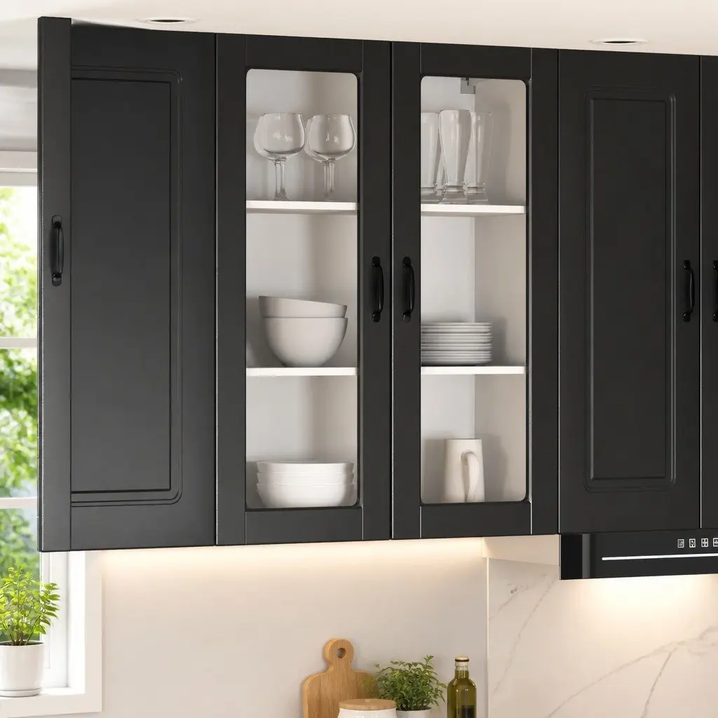 Wall Glass Cabinet Kitchen Storage 80 x 31 x 100 cm Black Engineered Wood