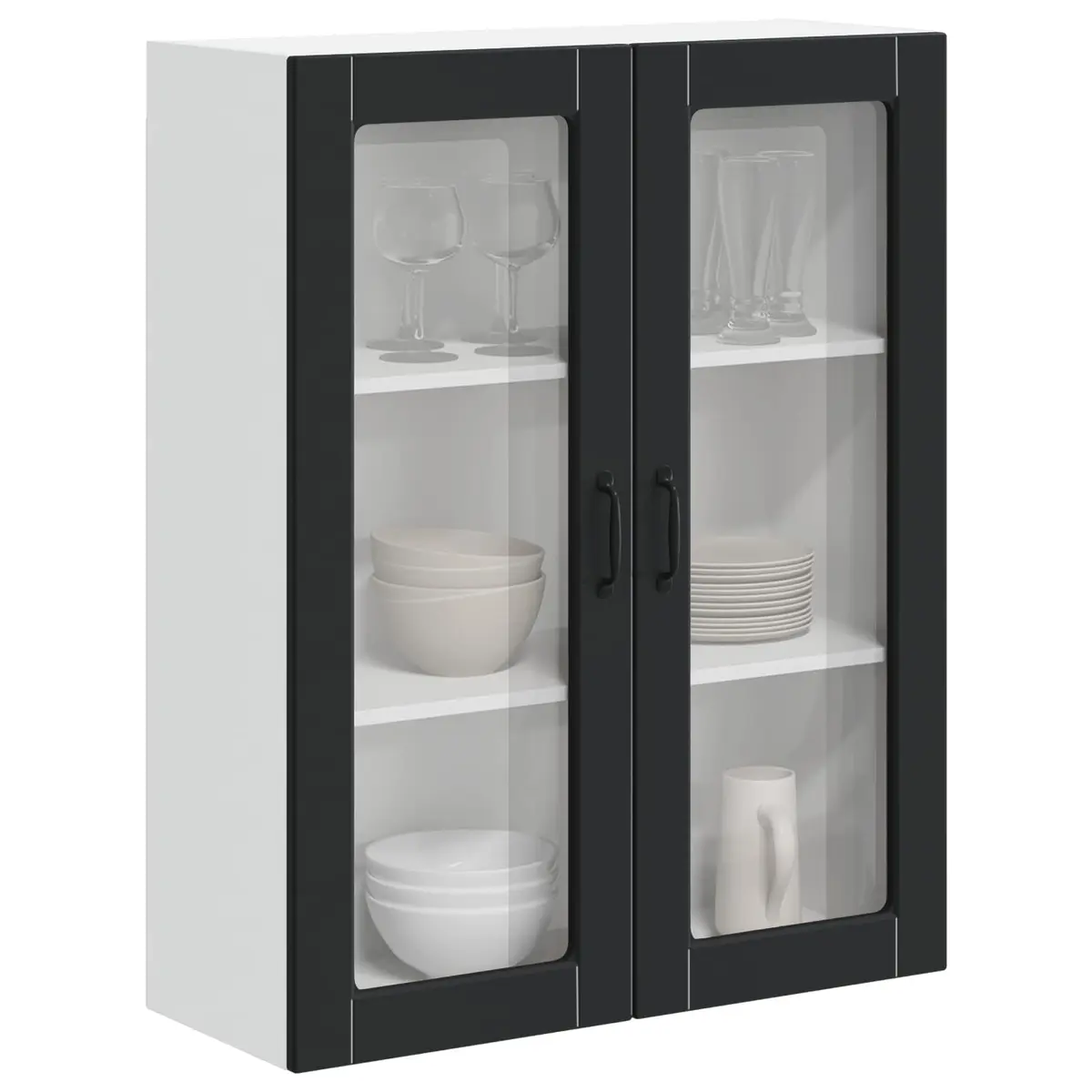Wall Glass Cabinet Kitchen Storage 80 x 31 x 100 cm Black Engineered Wood