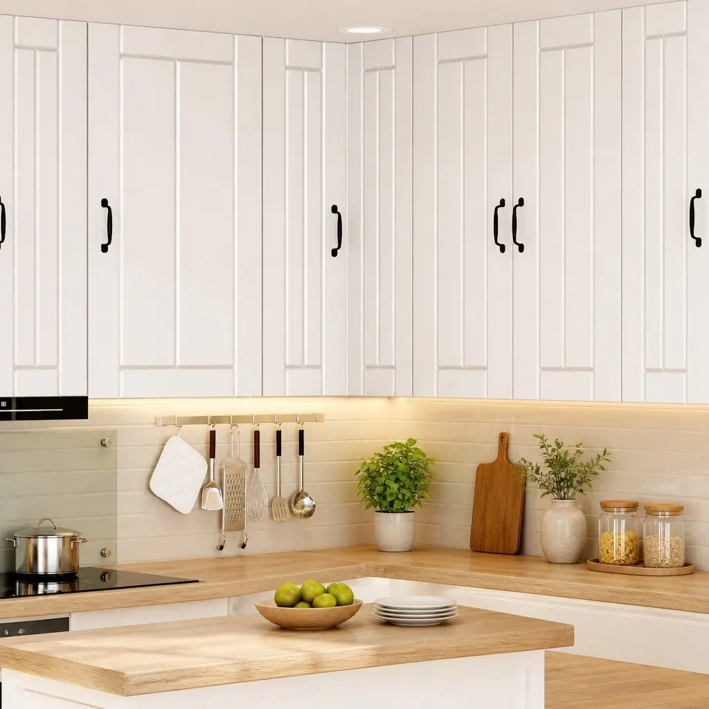 White Wooden Wall Corner Cabinet Kitchen Storage Unit 57 x 57 x 100 cm Modern