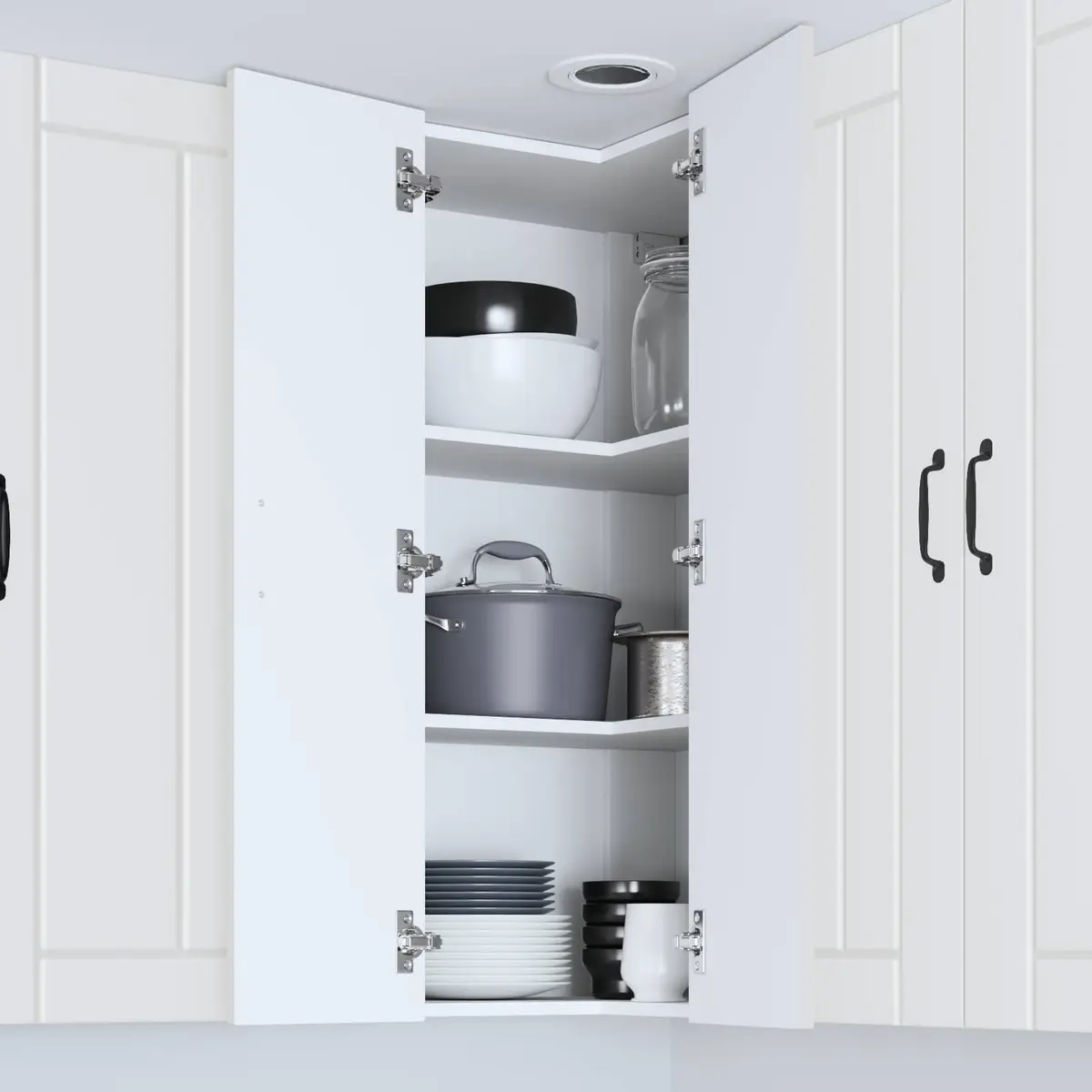 White Wooden Wall Corner Cabinet Kitchen Storage Unit 57 x 57 x 100 cm Modern