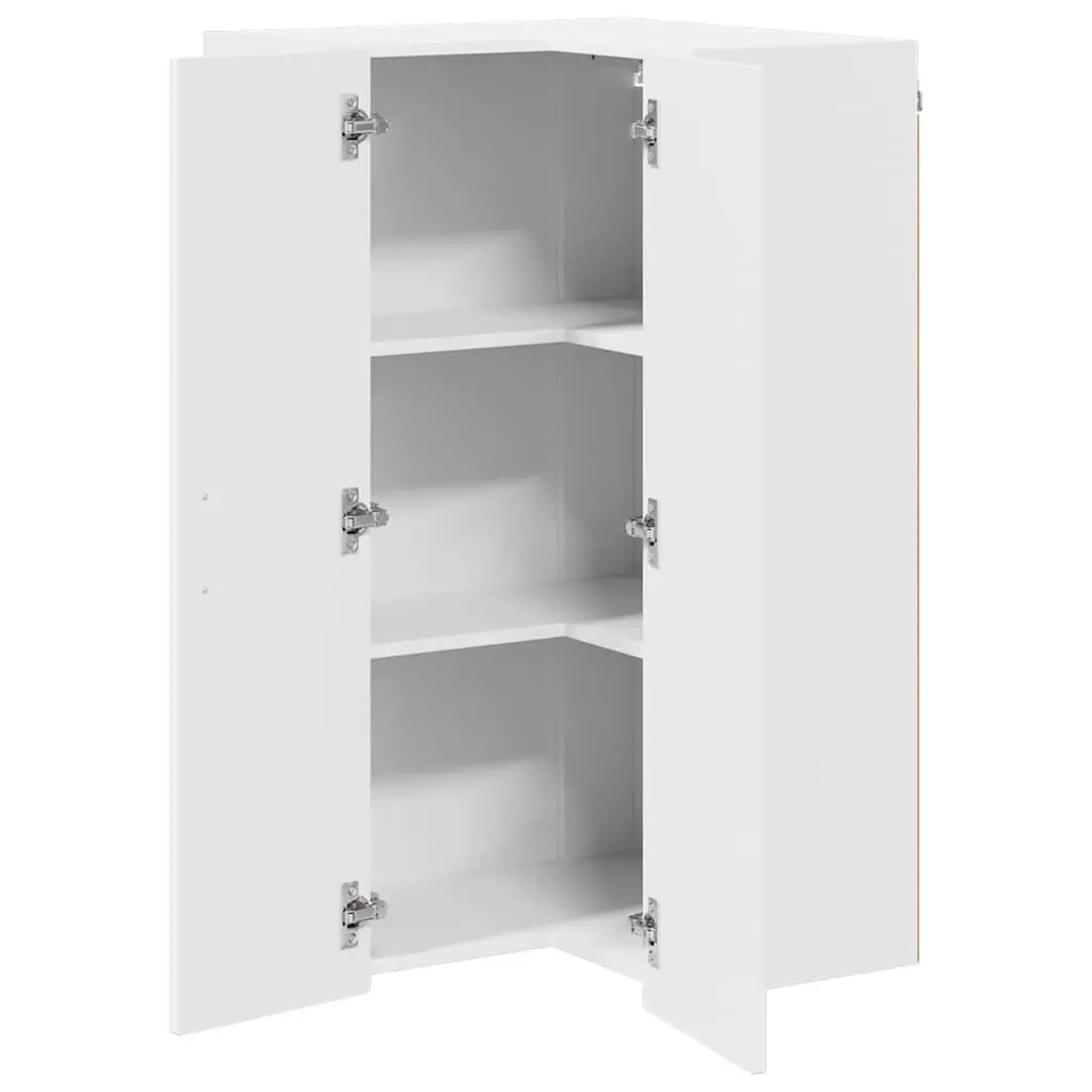 White Wooden Wall Corner Cabinet Kitchen Storage Unit 57 x 57 x 100 cm Modern