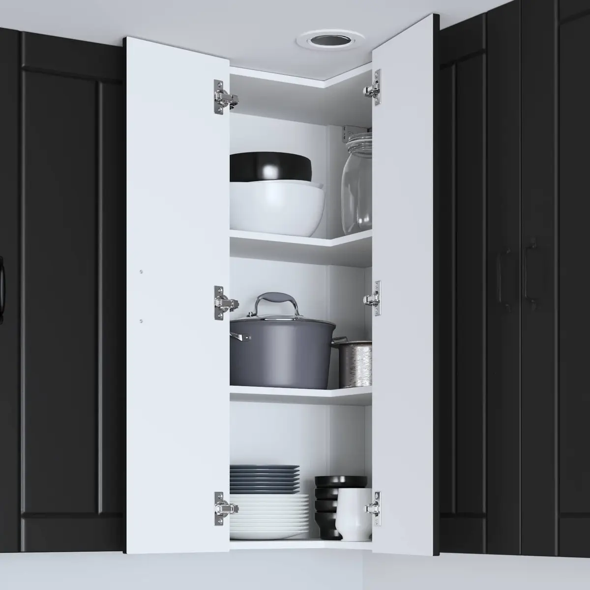 Wall Corner Kitchen Cabinet Storage 57x57x100cm Black Modern