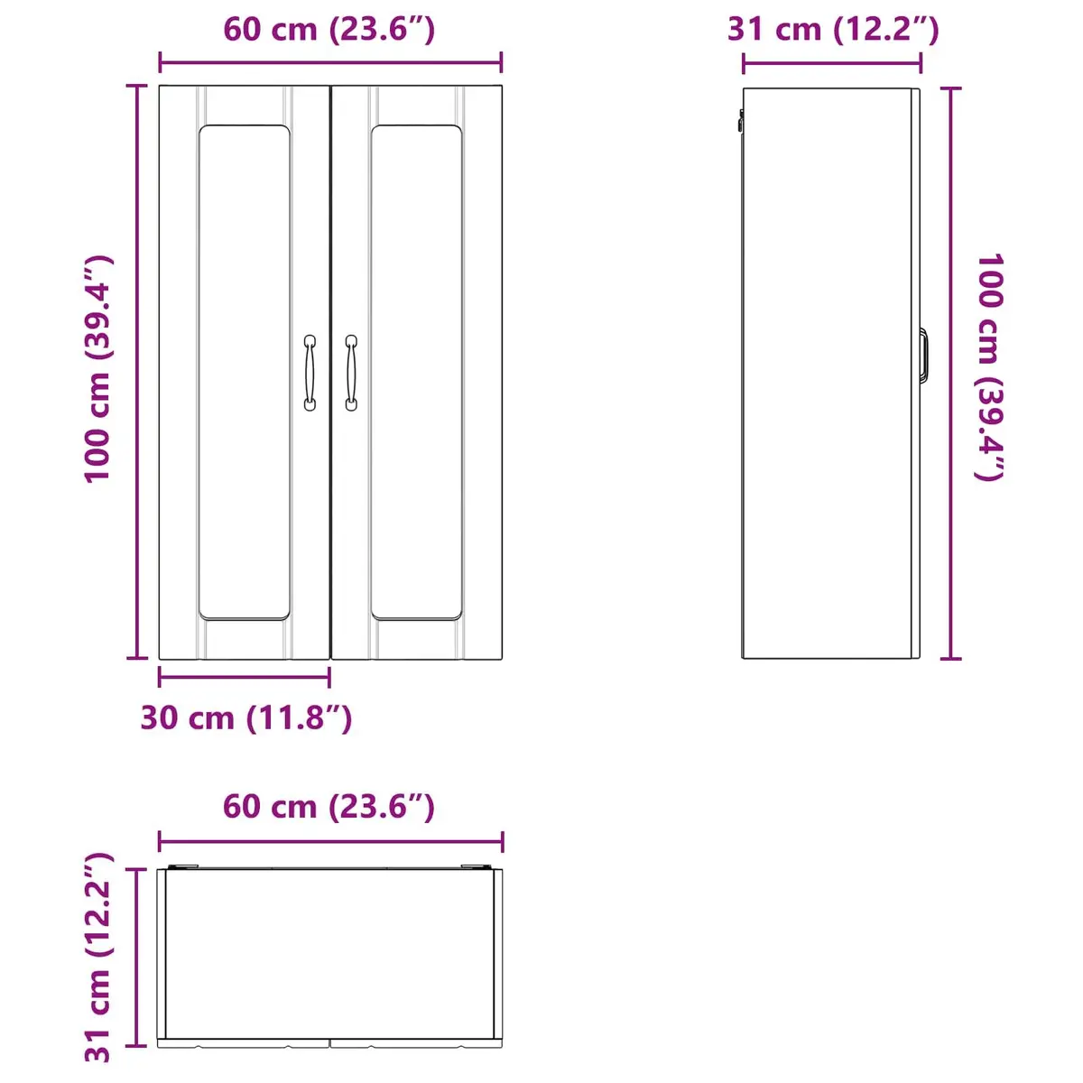 Wall Glass Cabinet Black 60x31x100cm Kitchen Storage Engineered Wood Modern