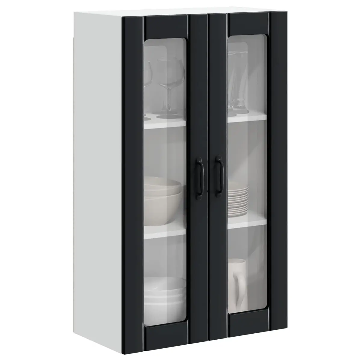 Wall Glass Cabinet Black 60x31x100cm Kitchen Storage Engineered Wood Modern