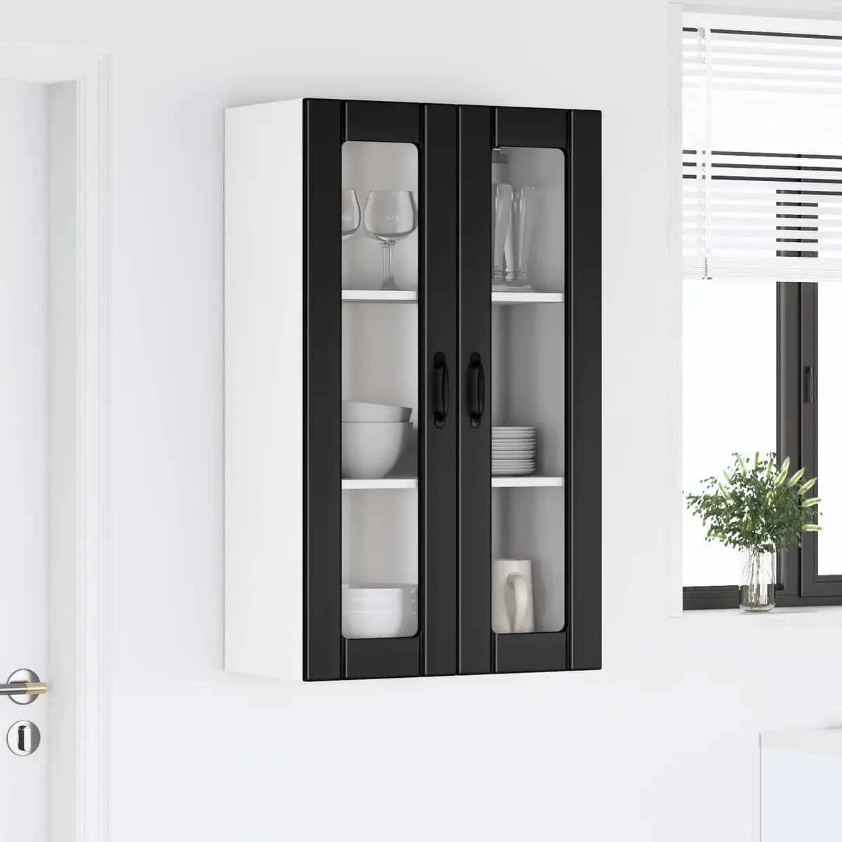 Wall Glass Cabinet Black 60x31x100cm Kitchen Storage Engineered Wood Modern