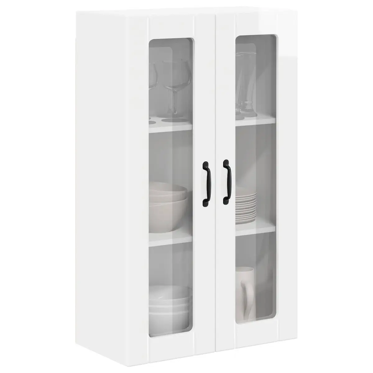 Wall Glass Cabinet Kitchen Storage High Gloss White Engineered Wood 60x31x100cm