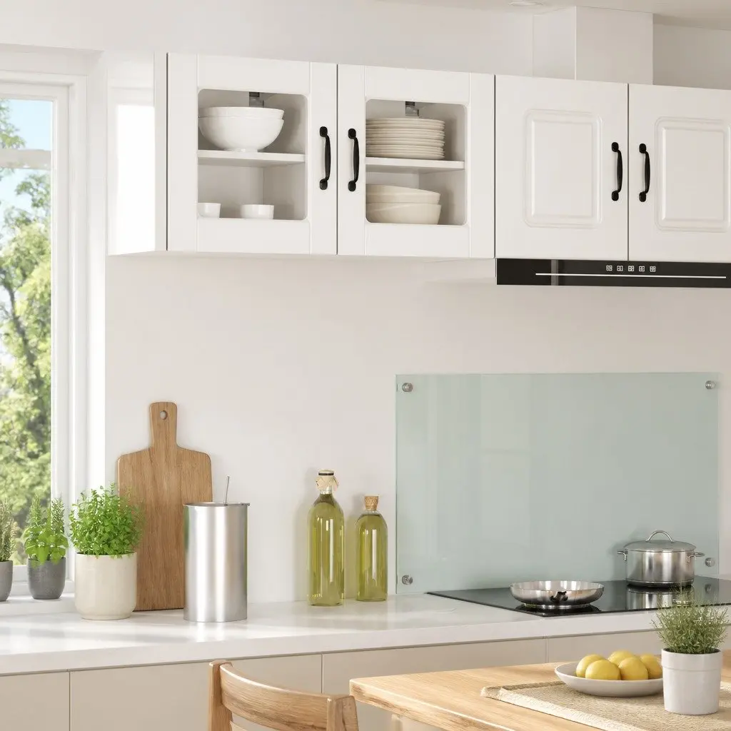 Wall Glass Cabinet Kitchen Storage White Engineered Wood 40x31x40cm Shelves