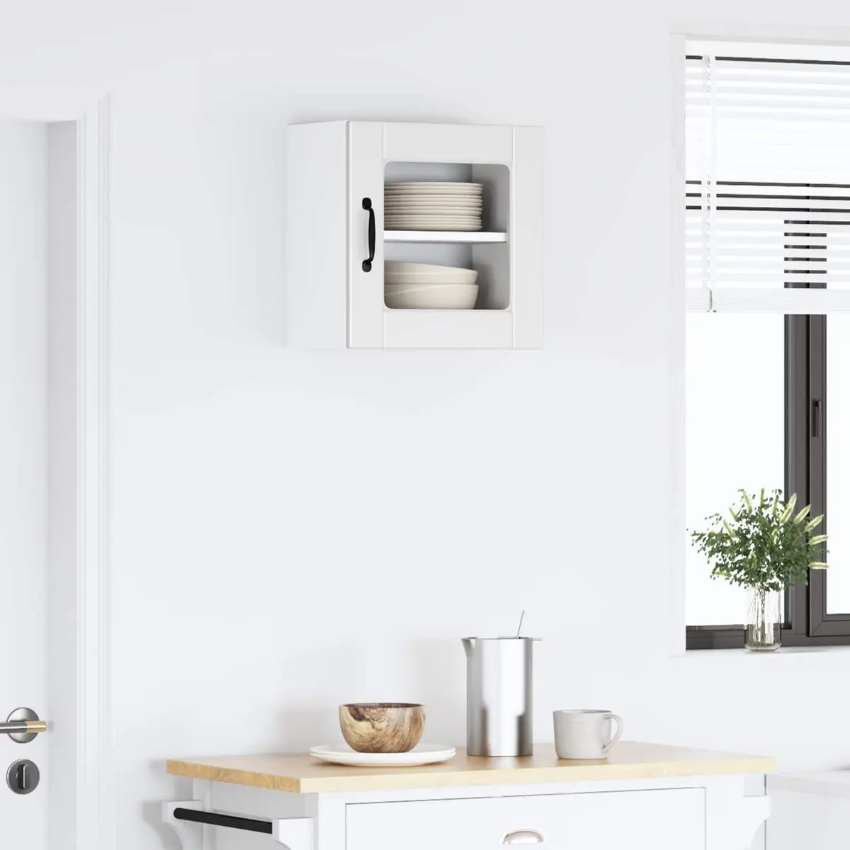 Wall Glass Cabinet Kitchen Storage White Engineered Wood 40x31x40cm Shelves