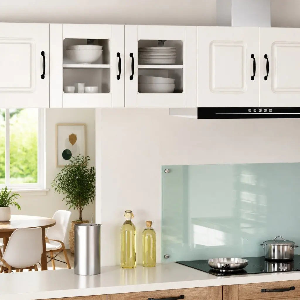 High Gloss White Wall Glass Cabinet for Kitchens