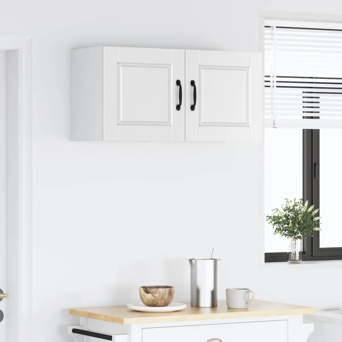 Wall Cabinet Kitchen Storage 2 Piece White Engineered Wood Shelves Compartments