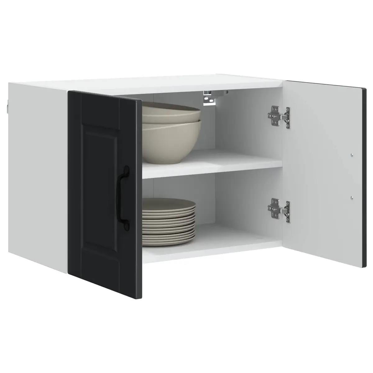 Wall Cabinet Kitchen Storage 60x31x40cm Black Engineered Wood Shelves Unit