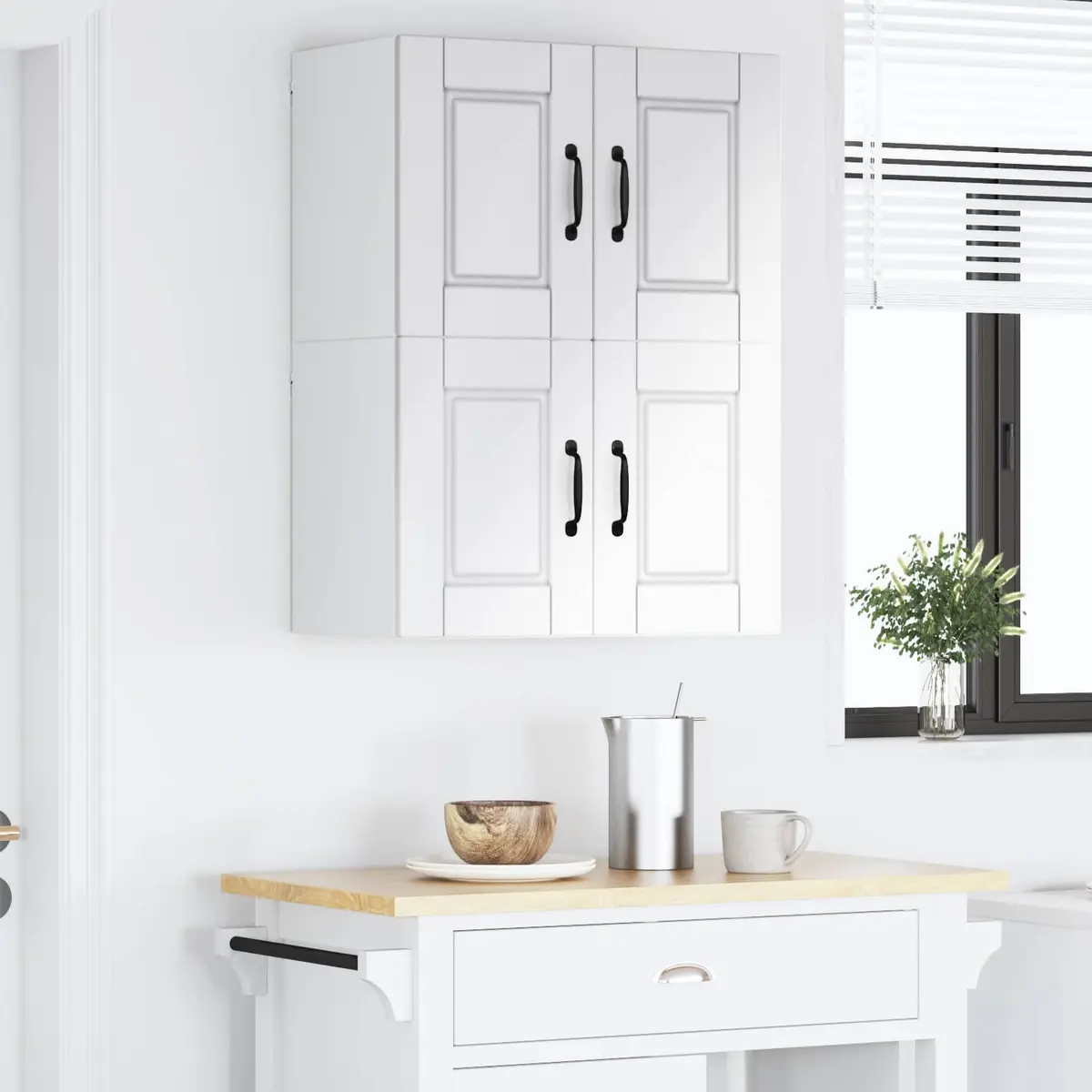Wall Cabinet Kitchen Storage 60cm High Gloss White Engineered Wood Modern 2 Pack
