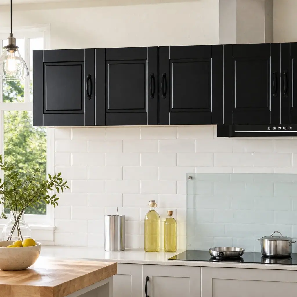 Wall Cabinet Kitchen Storage 80x31x40cm Black Engineered Wood Mounted Shelf