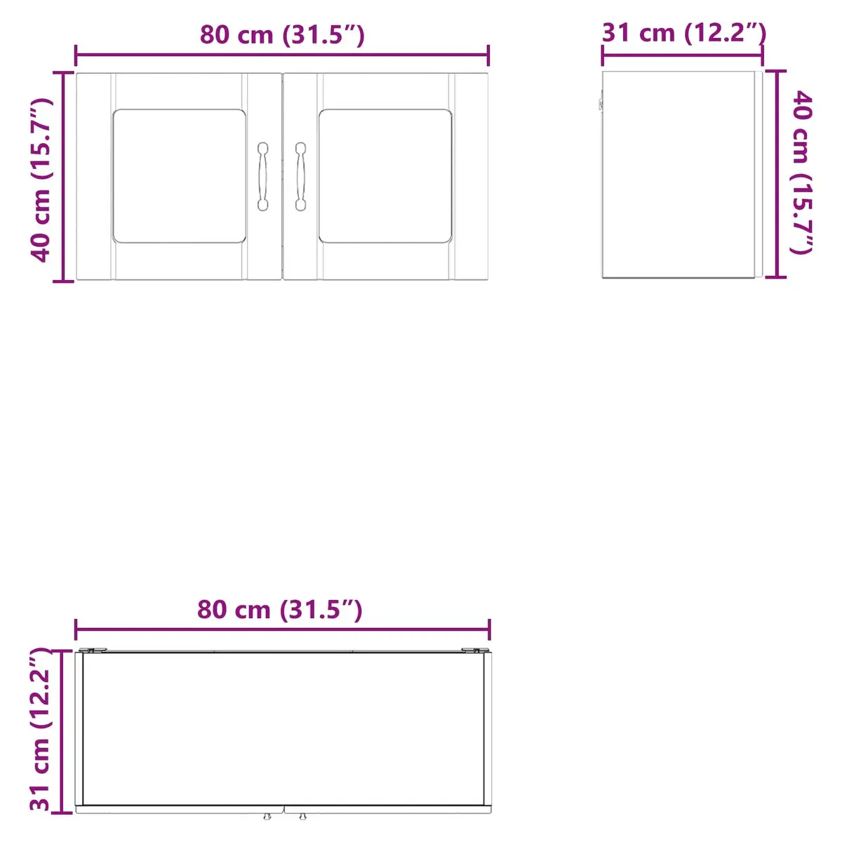 Wall Glass Cabinet Storage Unit Kitchen Organiser White 80x31x40cm Shelves