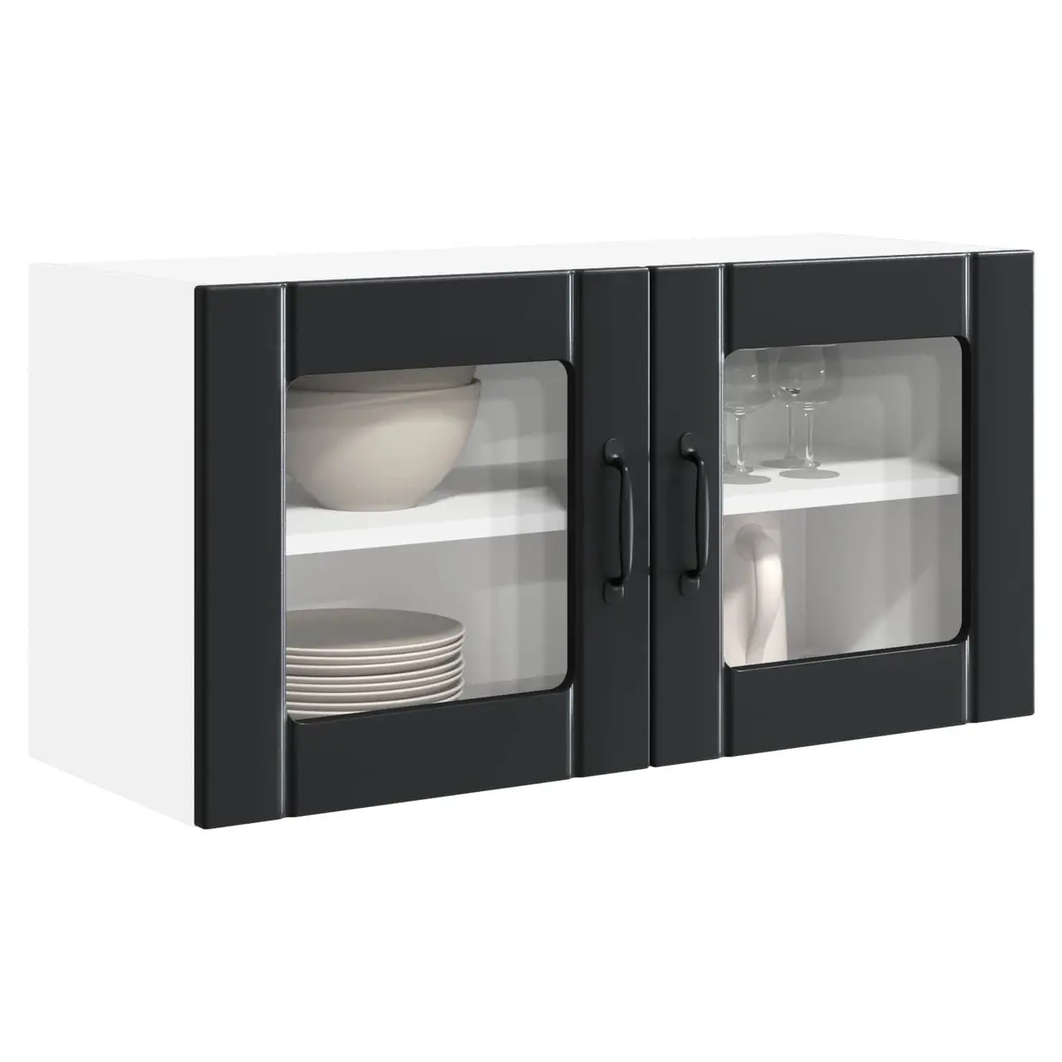 Wall Glass Cabinet Kitchen Storage 80x31x40cm Black Engineered Wood Modern