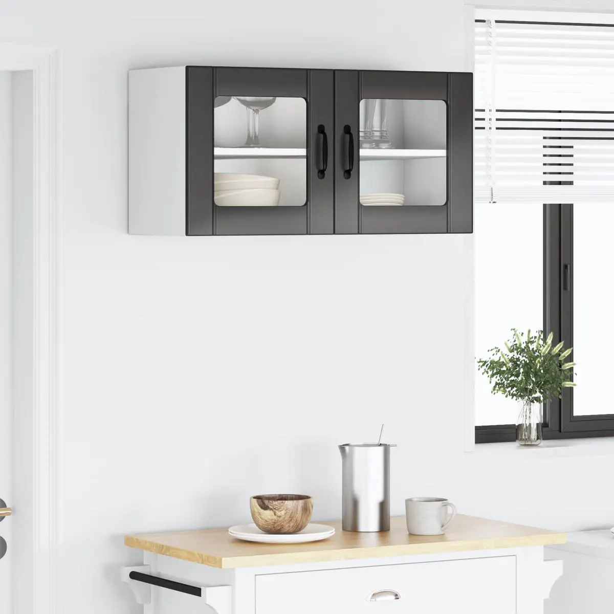 Wall Glass Cabinet Kitchen Storage 80x31x40cm Black Engineered Wood Modern