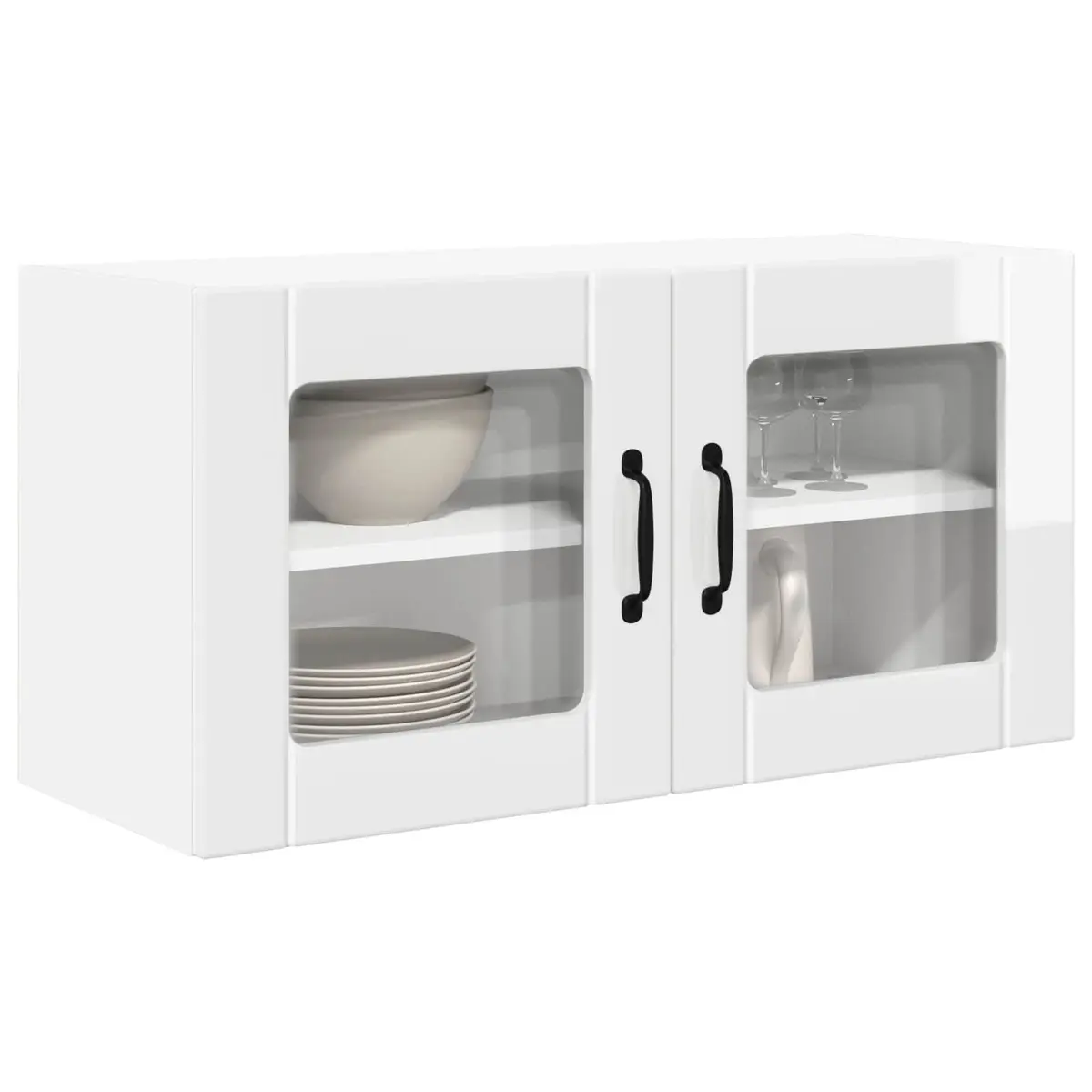 Wall Glass Cabinet High Gloss White Kitchen Storage Shelves 80 x 31 x 40 cm