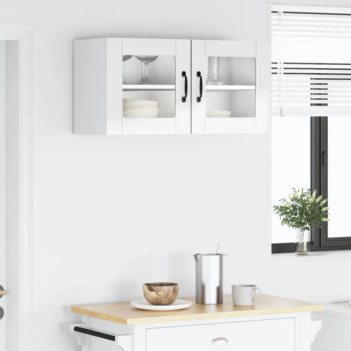 Wall Glass Cabinet High Gloss White Kitchen Storage Shelves 80 x 31 x 40 cm
