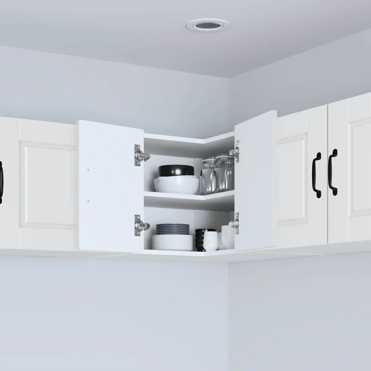 Wall Corner Cabinet Kitchen Storage White Engineered Wood Organizer Shelves Compartments