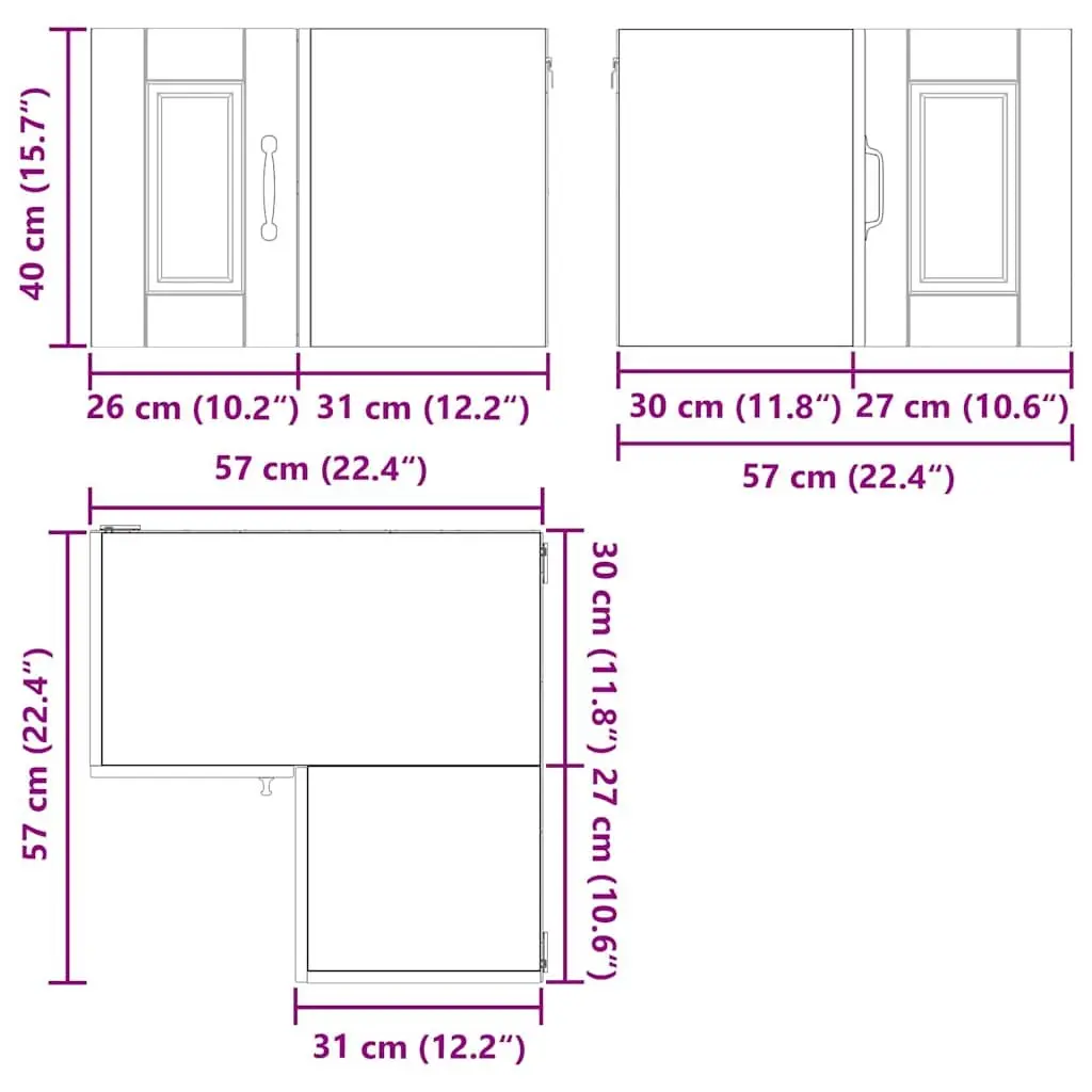 Wall Corner Kitchen Cabinet Black Storage Shelves Engineered Wood 57x57x40cm