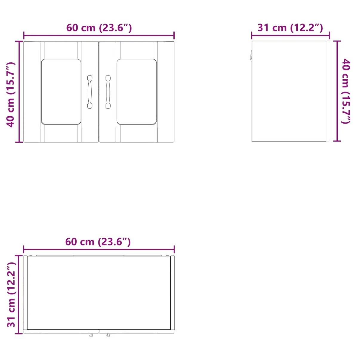 Wall Glass Cabinet Kitchen Storage 60x31x40cm White