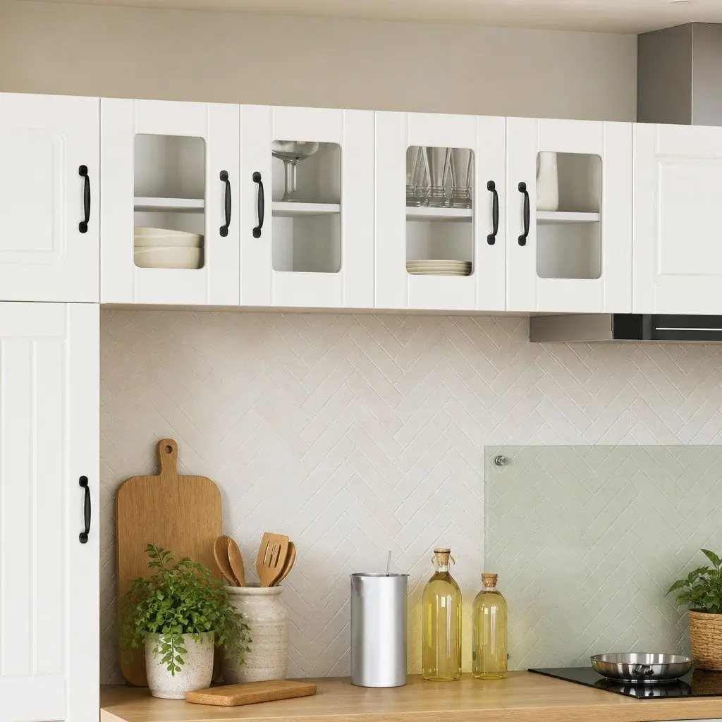 Wall Glass Cabinet Kitchen Storage 60x31x40cm White 2 Piece Modern