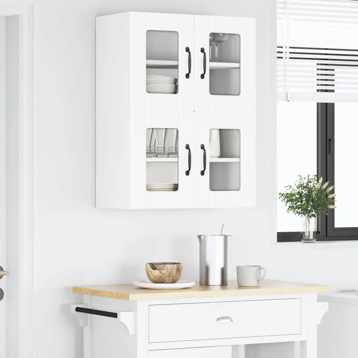 Wall Glass Cabinet Kitchen Storage 60x31x40cm White 2 Piece Modern