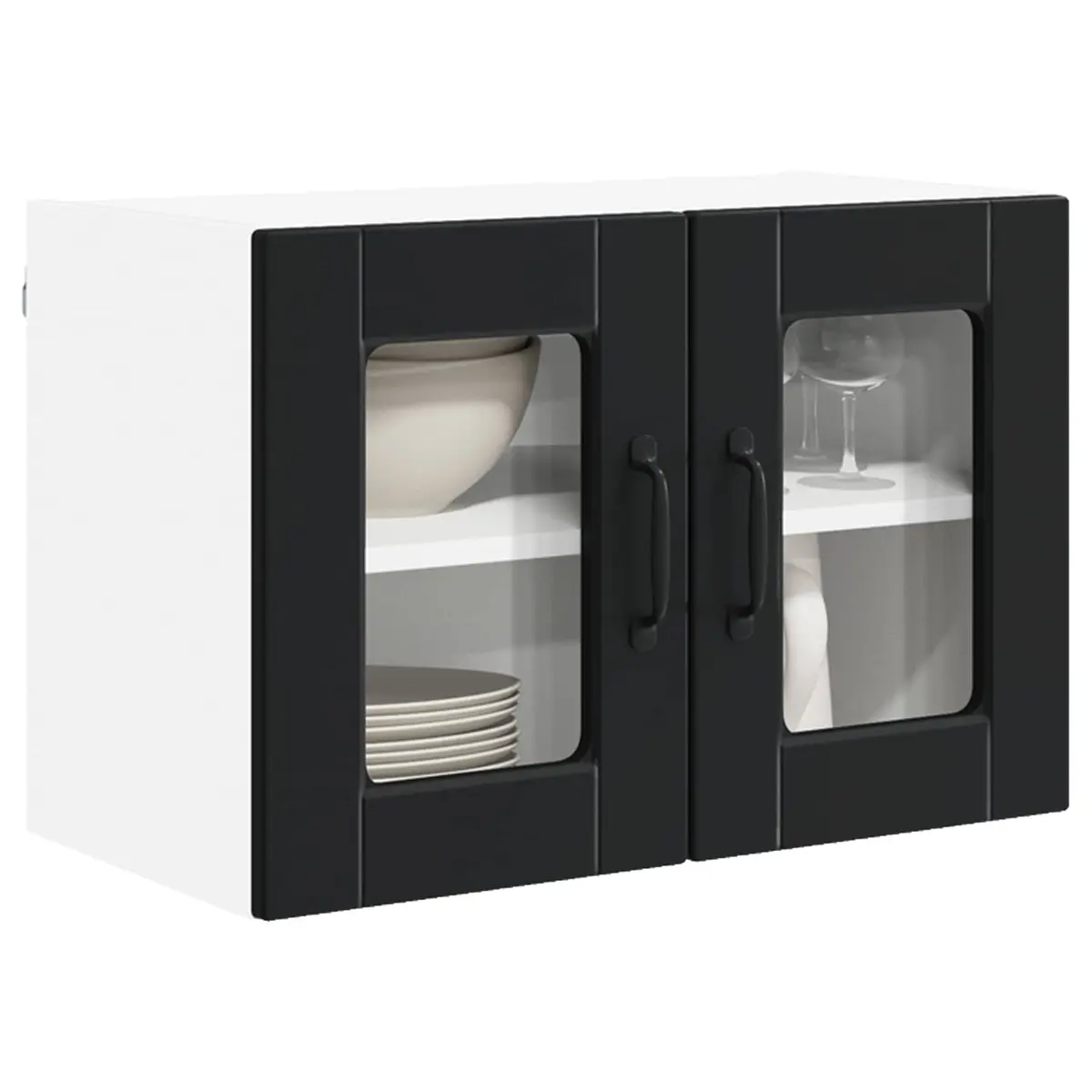 Wall Glass Cabinet Kitchen Storage 60x31x40cm Black Engineered Wood Organiser
