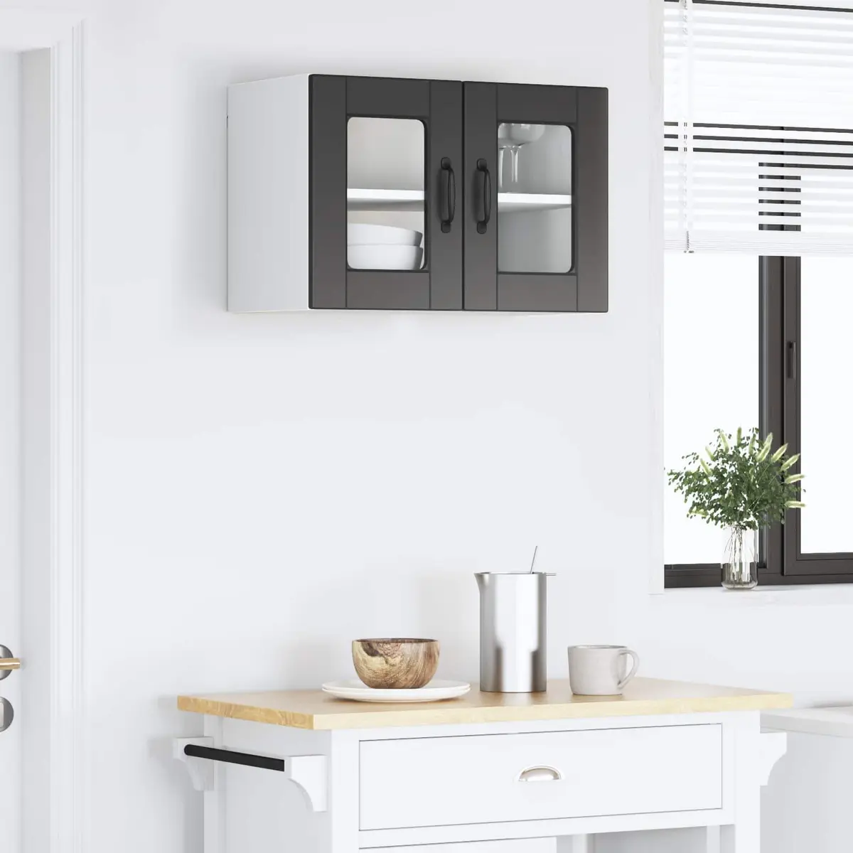 Wall Glass Cabinet Kitchen Storage 60x31x40cm Black Engineered Wood Organiser