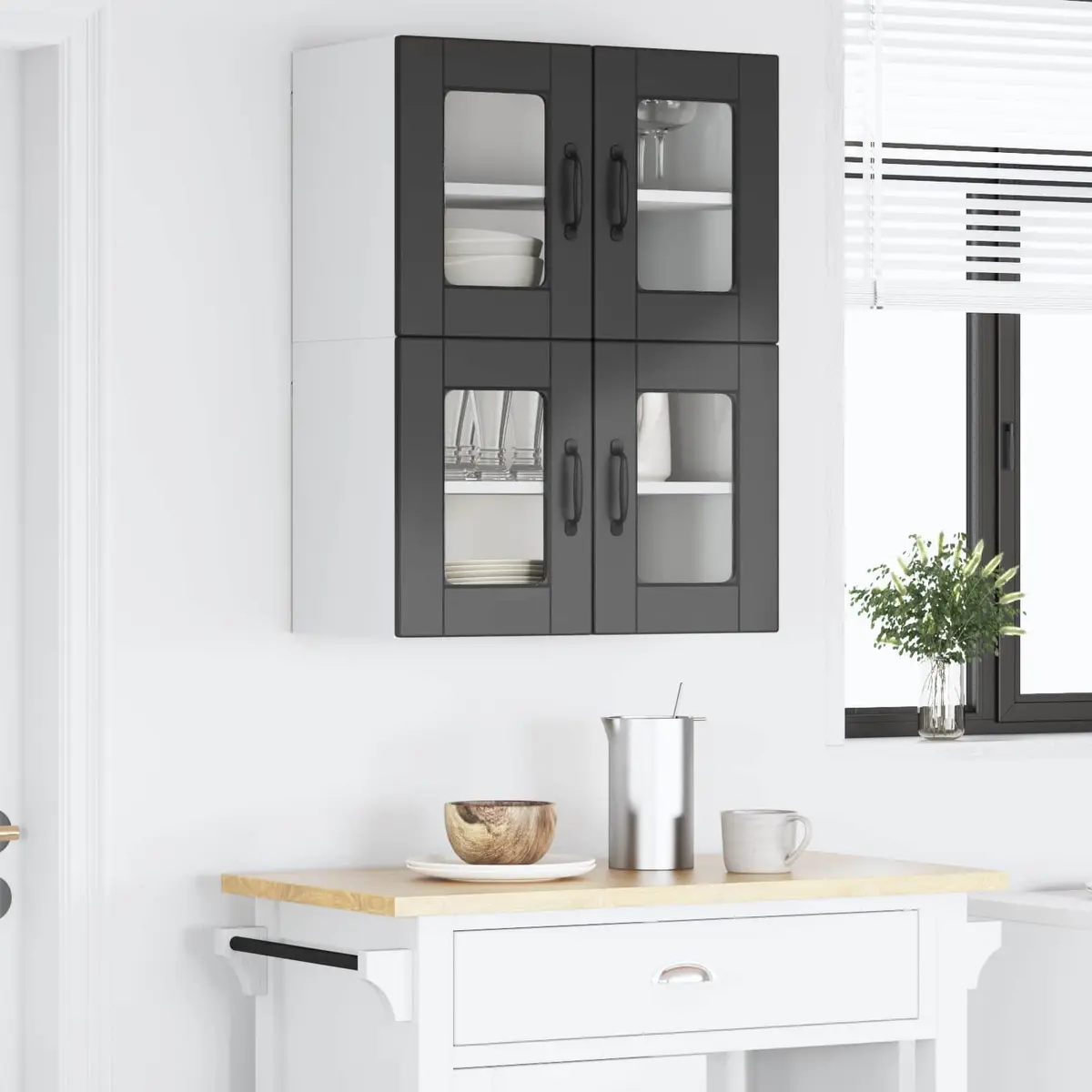 Wall Glass Cabinet Kitchen Storage 60 x 31 x 40 cm Black 2 Piece Modern Shelving