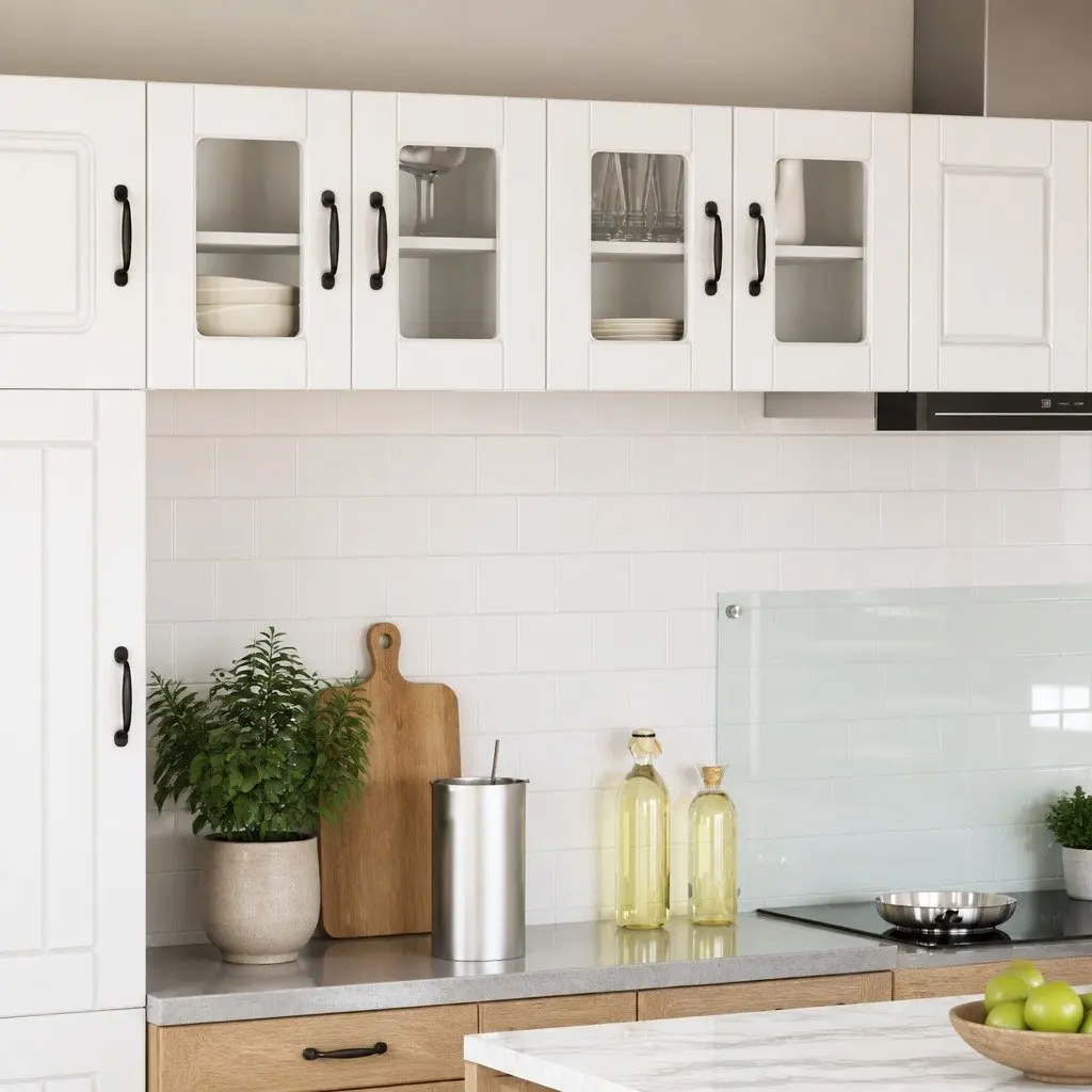 Wall Glass Cabinet Kitchen Storage 2 pcs High Gloss White Wall Mounted