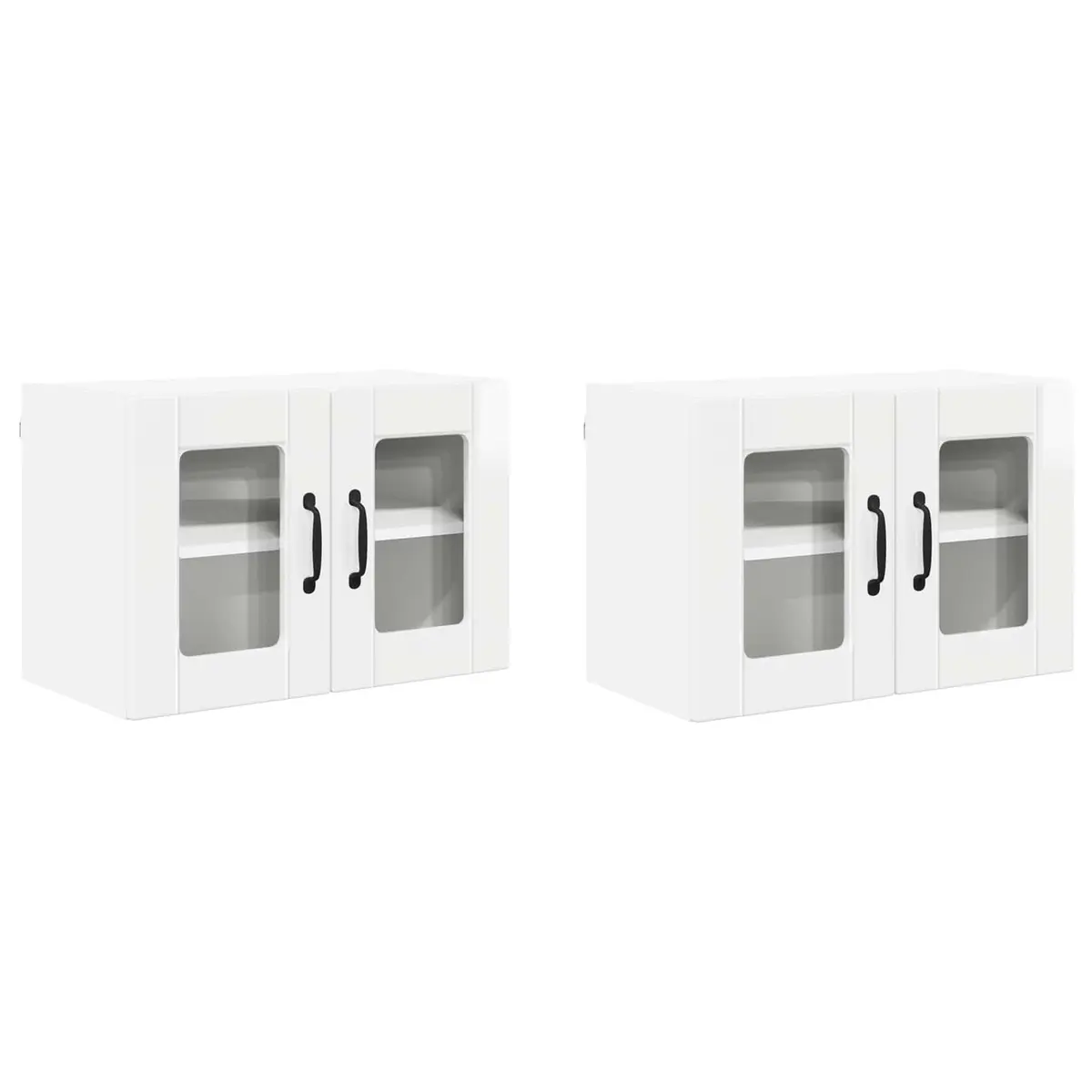 Wall Glass Cabinet Kitchen Storage 2 pcs High Gloss White Wall Mounted