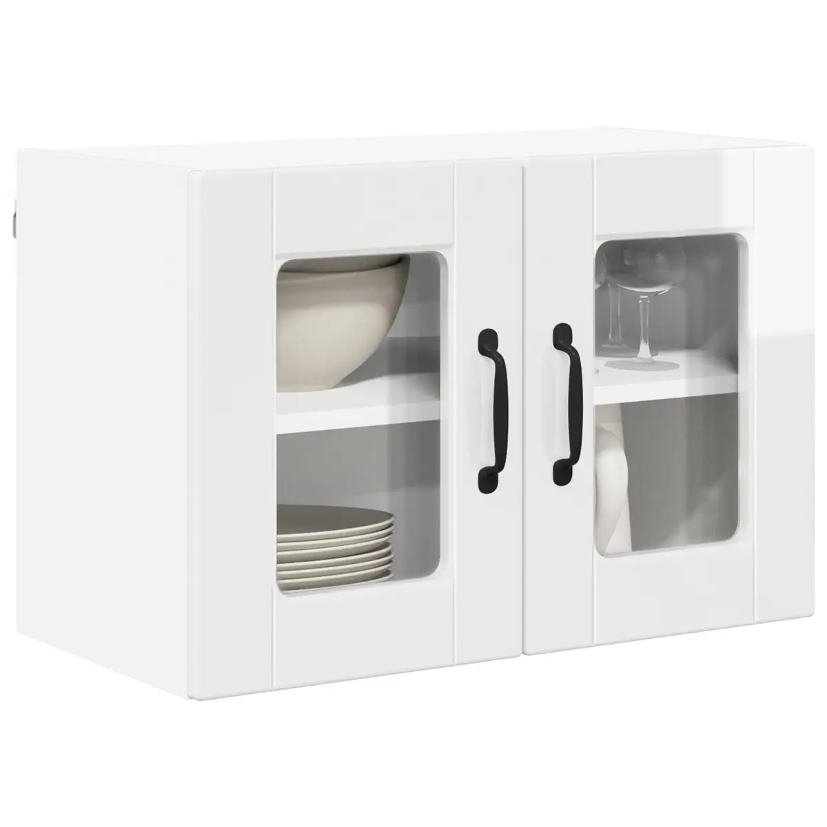 Wall Glass Cabinet Kitchen Storage 2 pcs High Gloss White Wall Mounted