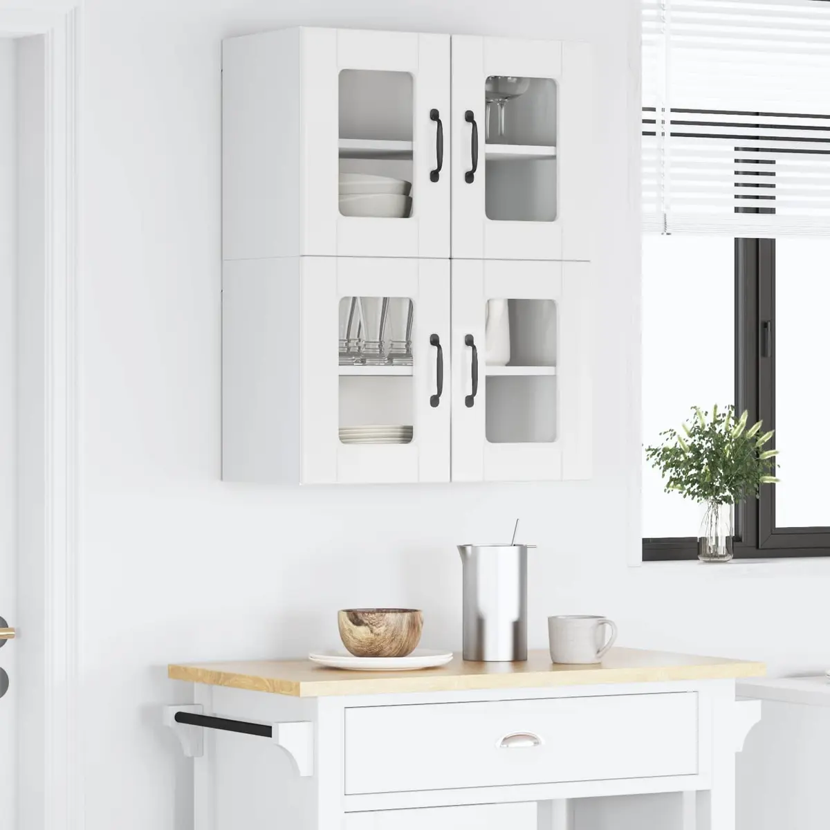 Wall Glass Cabinet Kitchen Storage 2 pcs High Gloss White Wall Mounted