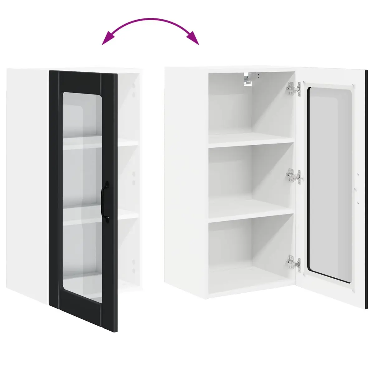 Wall Glass Cabinet Kitchen Storage 2 pcs Black Wall Mounted Display