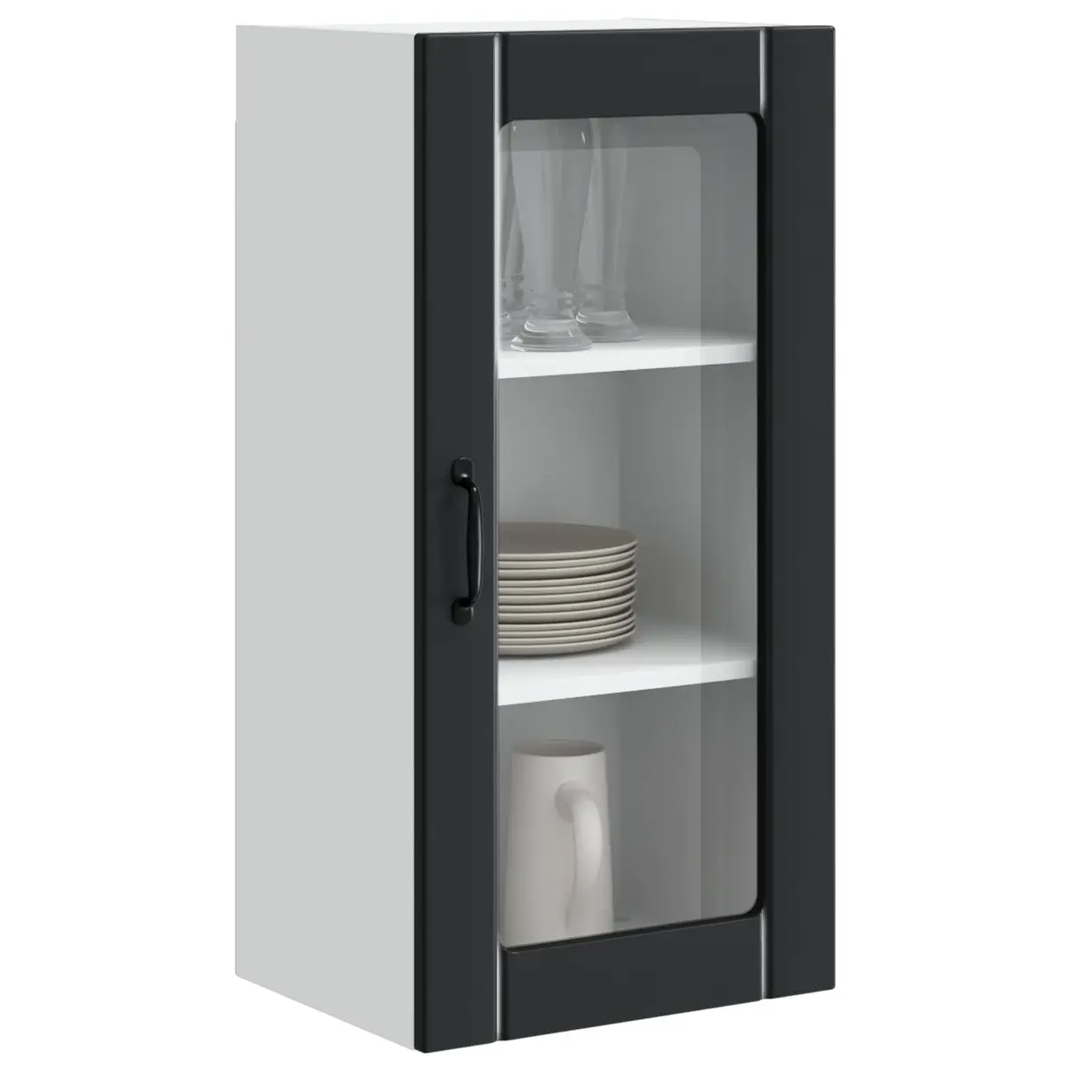 Wall Glass Cabinet Kitchen Storage 2 pcs Black Wall Mounted Display