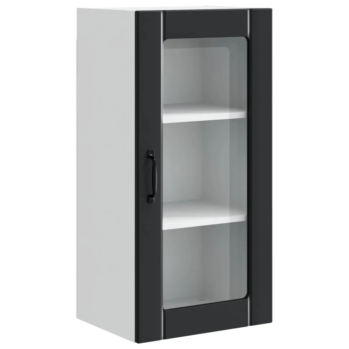 Wall Glass Cabinet Kitchen Storage 2 pcs Black Wall Mounted Display