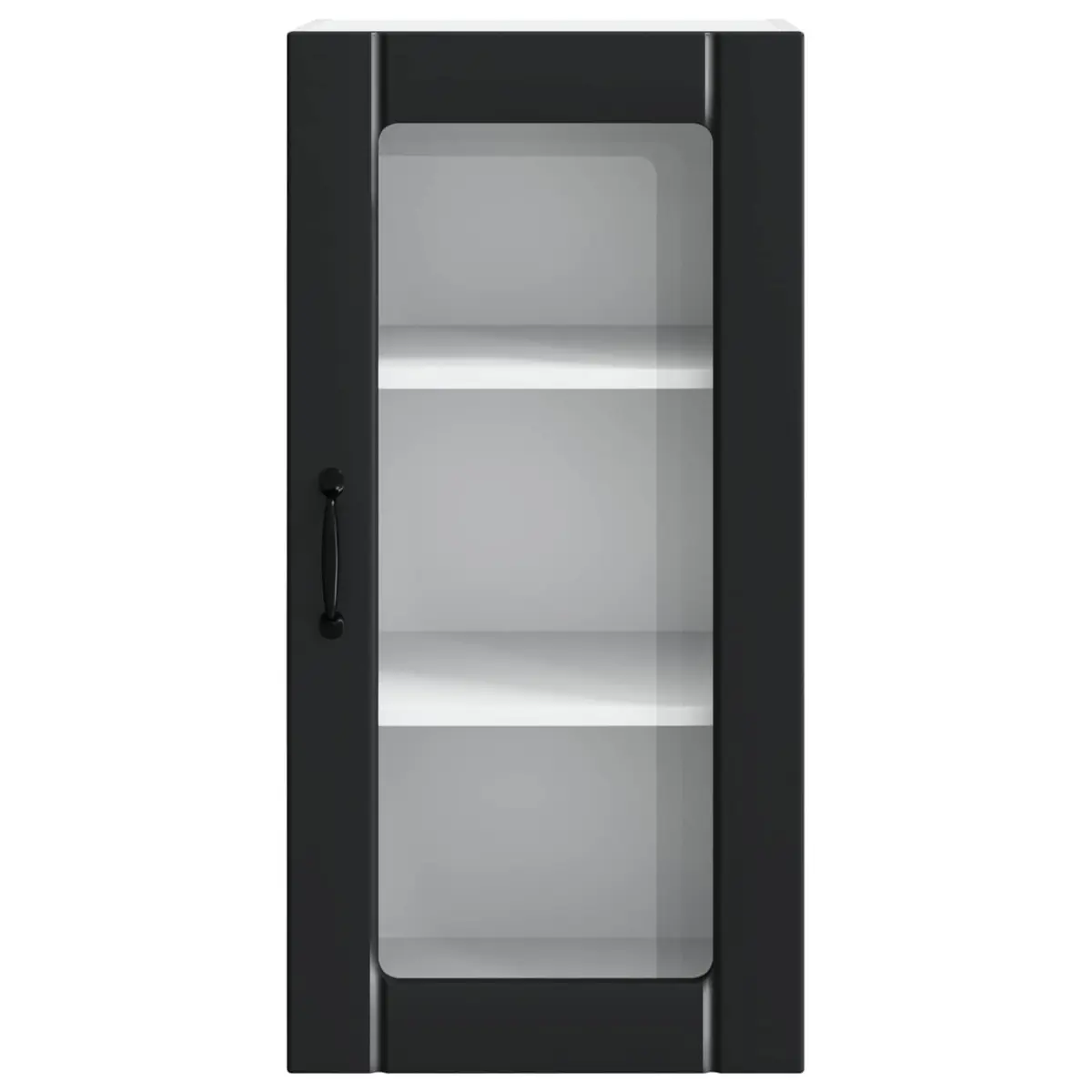Wall Glass Cabinet Kitchen Storage 2 pcs Black Wall Mounted Display