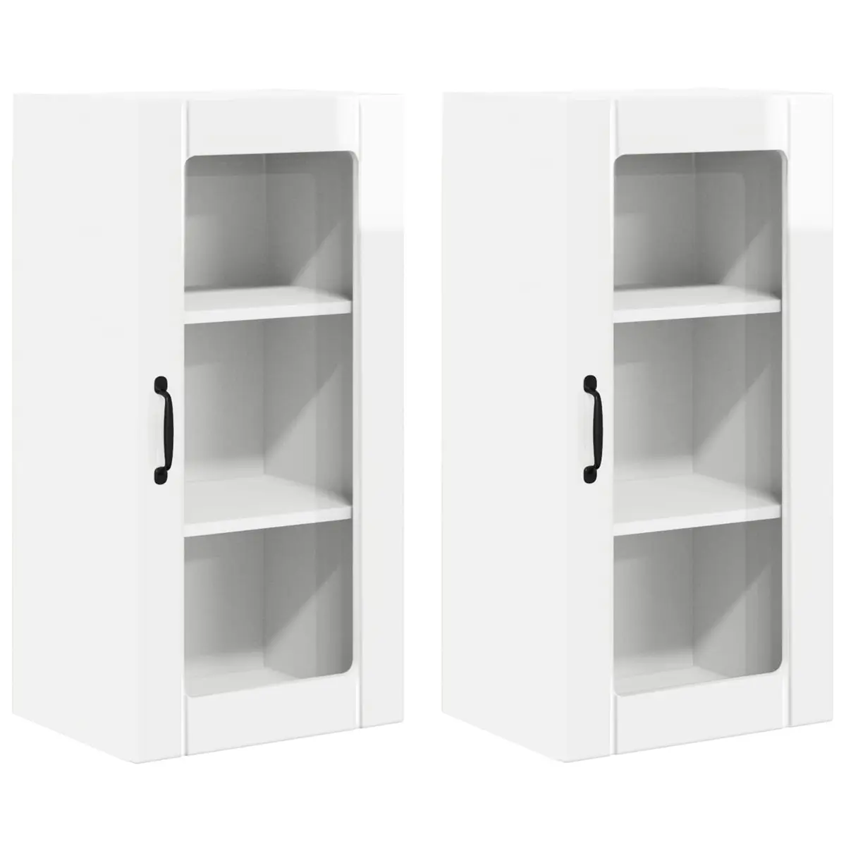 Wall-Mounted Kitchen Cabinet 2-Piece High Gloss White Storage Shelving Unit