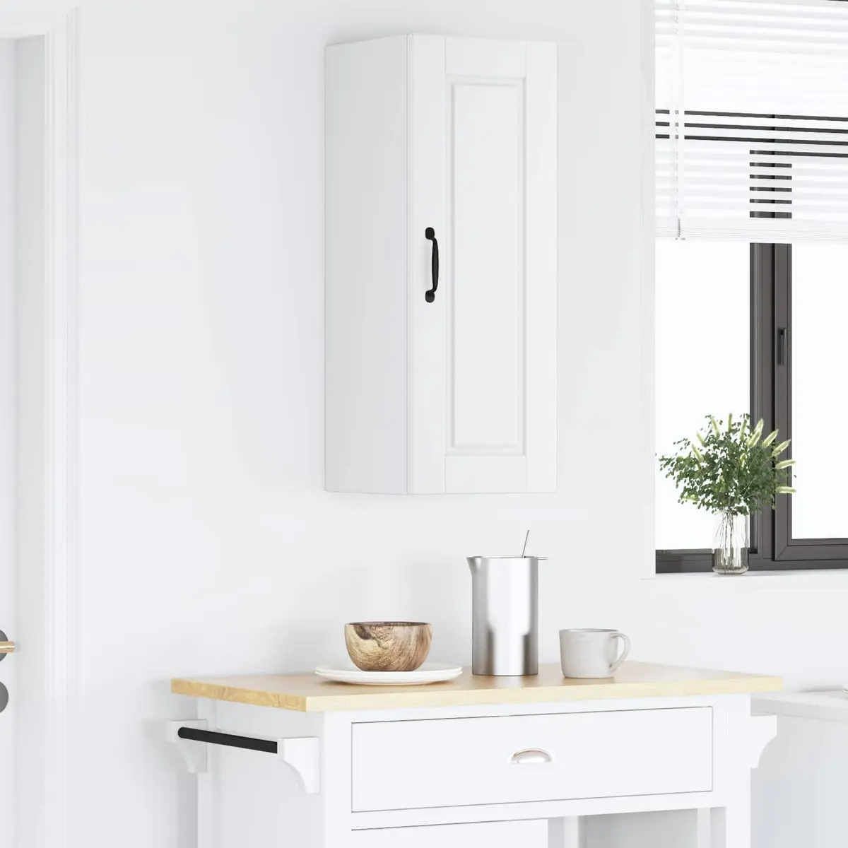 Wall Cabinet Kitchen Storage Unit White Engineered Wood Mounted Shelves