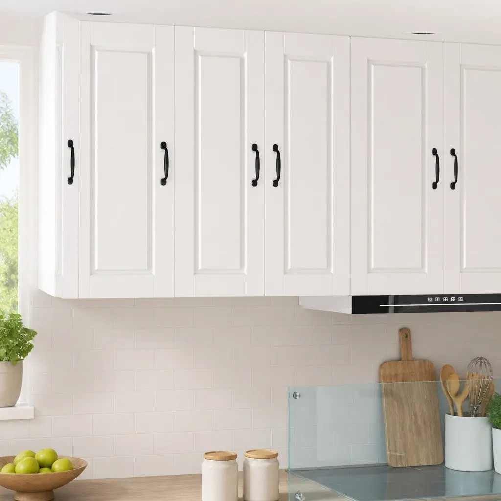 Wall Cabinet PORTO 2 pcs White Kitchen Storage Engineered Wood Shelves