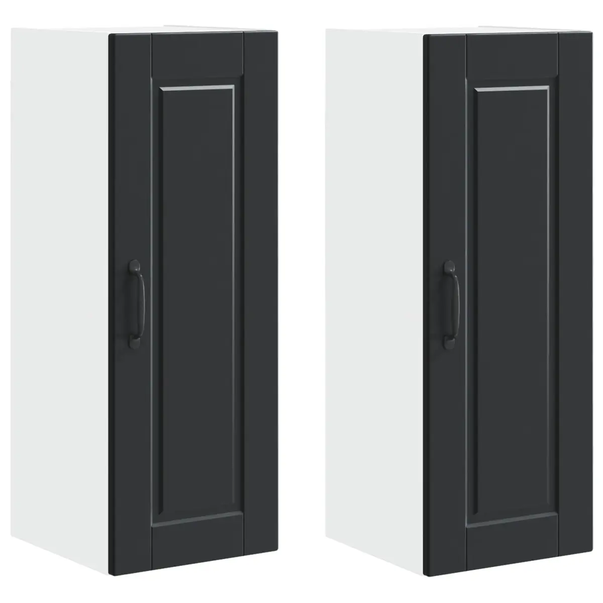 Wall Cabinet Kitchen Storage 2 Piece Black Engineered Wood Shelves Compartments