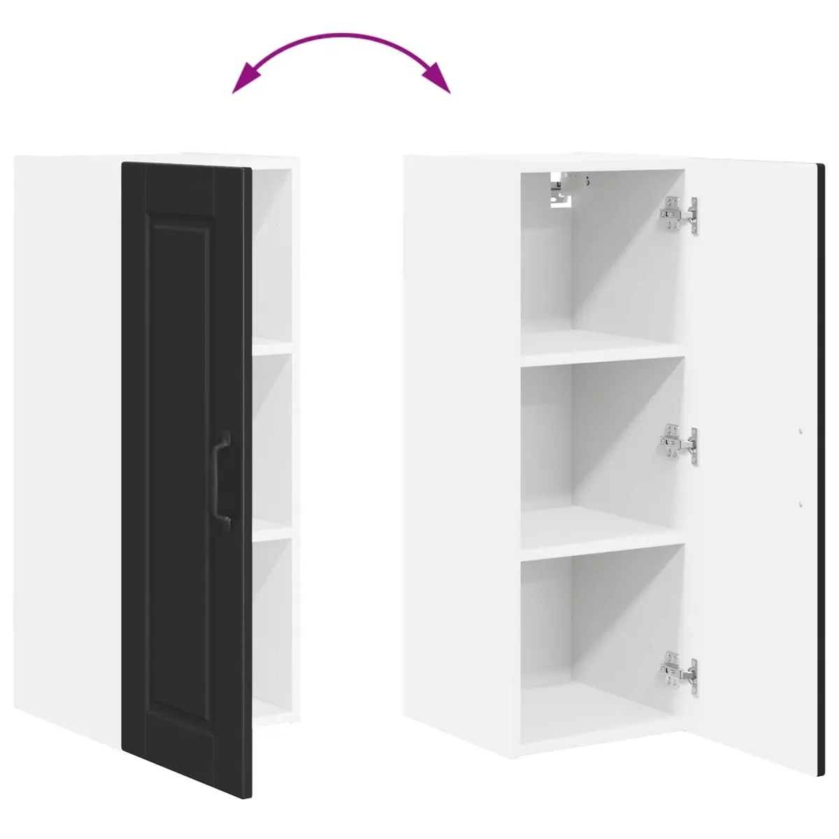 Wall Cabinet Kitchen Storage 2 Piece Black Engineered Wood Shelves Compartments