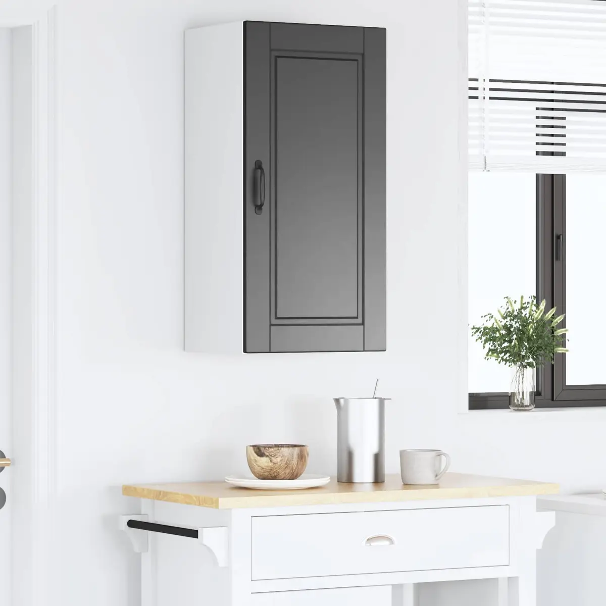 Wall Cabinet Kitchen Storage Black 40x31x80cm Engineered Wood Shelves Organiser